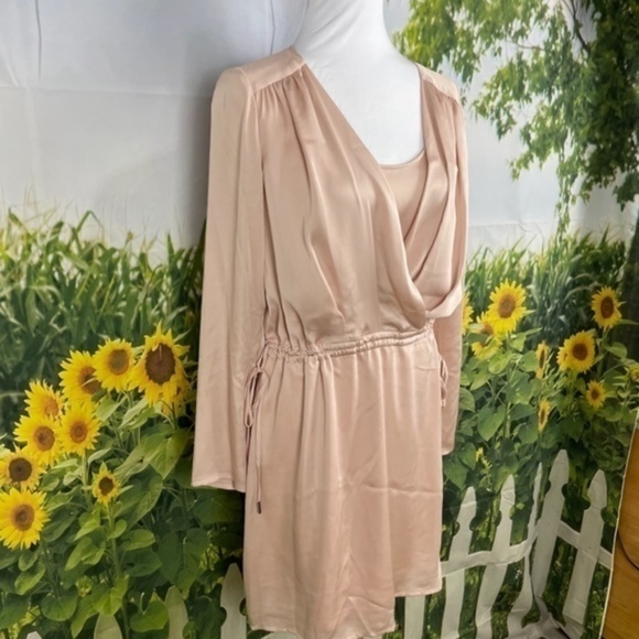 BCBG Bare Pink Long Sleeve Surplice Dress Small - Picture 4 of 13